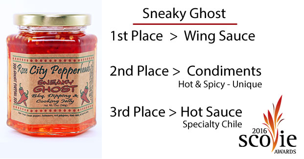 1st place scovie prize awards for sneaky ghost pepper jelly