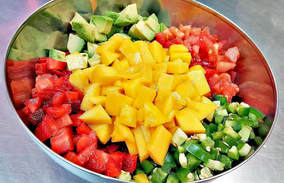 Ingredients for Mango Pico de Gallo salsa from Rose City Pepperheads jelly